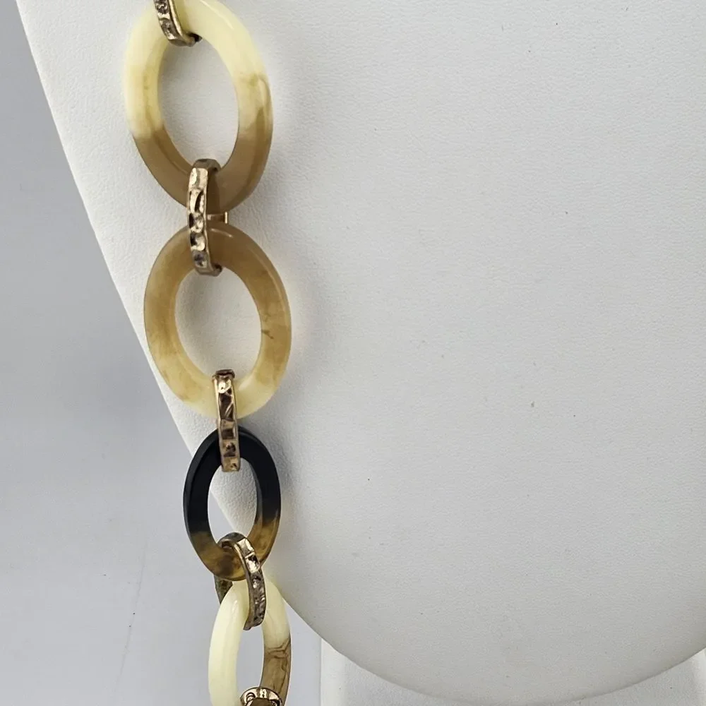 Chicos Acrylic Chunky Marbles‎ Link Rustic Gold Tone Necklace